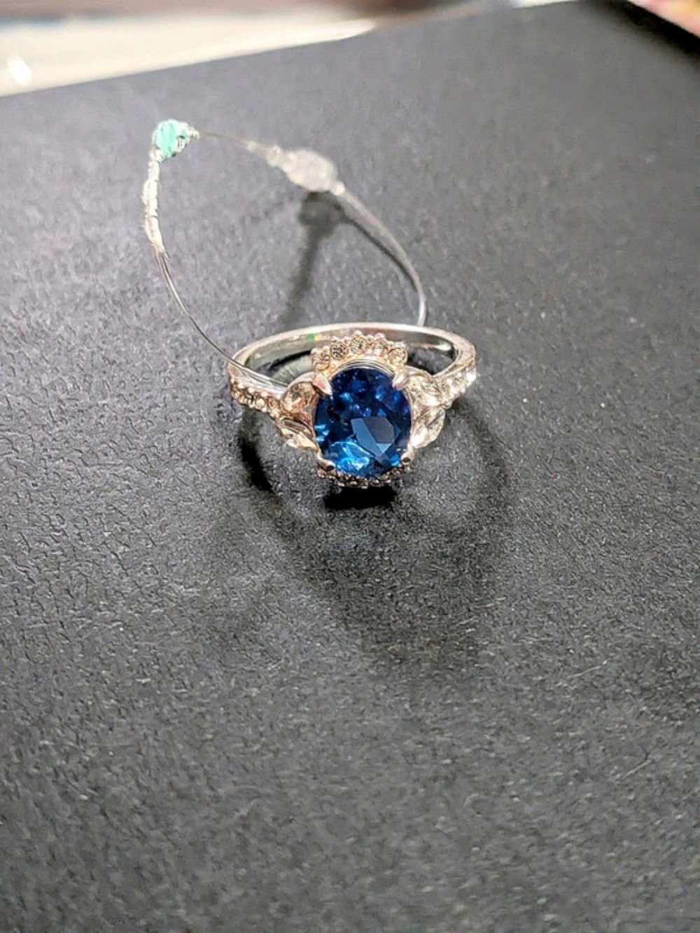 Oval Faux Blue Sapphire Cocktail Ring - Size 10